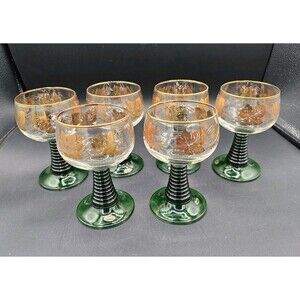 6 Bockling Roemer Goblet Wine Glass Grape Leaf Gold Rim Beehive 1 Used Orig Box